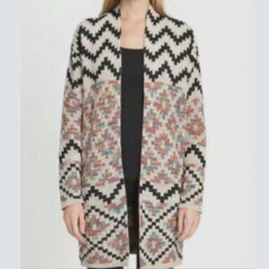 Cozy Southwestern Multi Color Gray Black Design Long Open Cardigan Sweater S-M